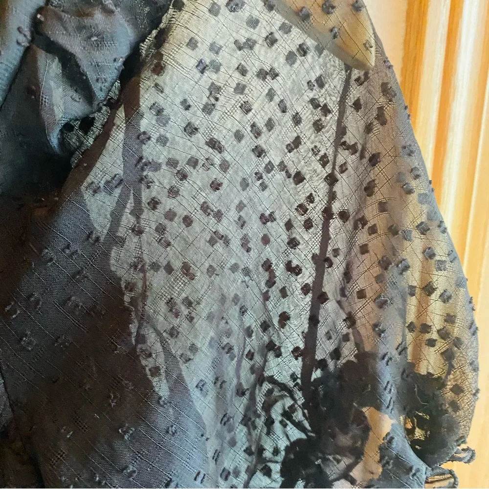 ANGEL BIBA Blue Peasant Style Mesh Ruffle Skirt Dress - Picture 4 of 6